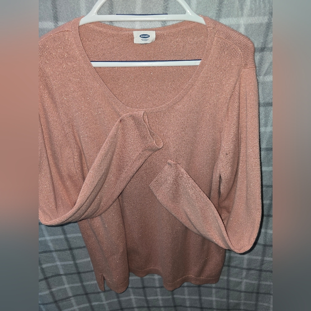 OLD NAVY LIGHT PINK, GLISTENING CREW NECK SWEATER XL